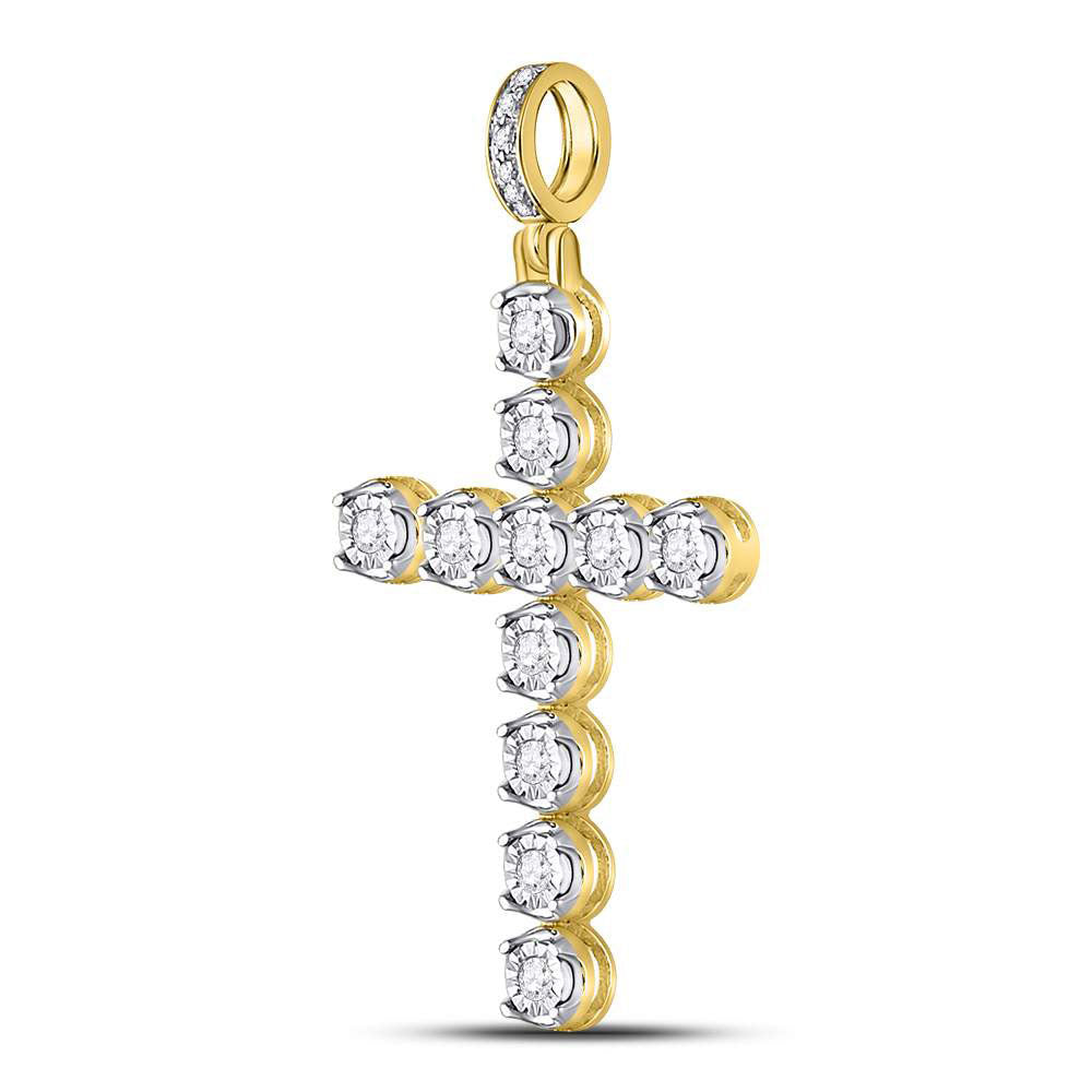 10K Yellow Gold Mens Round Diamond Cross Charm Pendant 1/3 Cttw