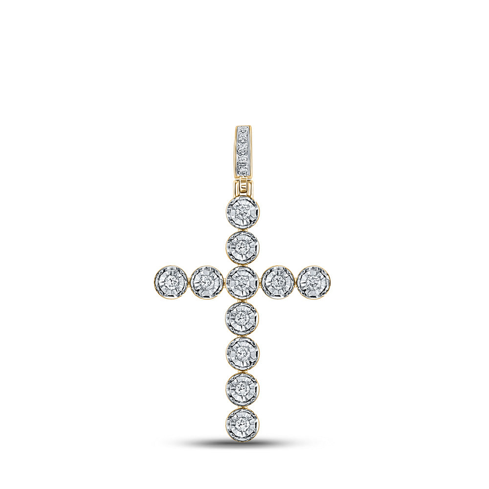10K Yellow Gold Mens Round Diamond Cross Charm Pendant 1/3 Cttw