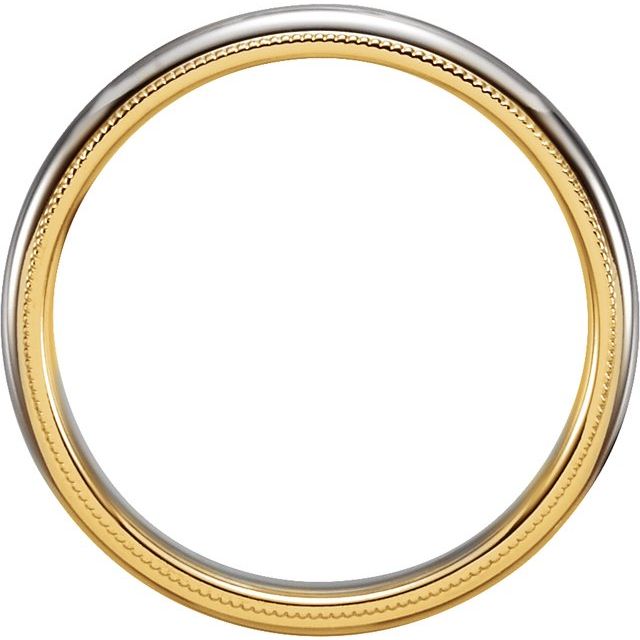14K Yellow/White/Yellow Gold 3.5 Mm Polished Milgrain Stepped-Edge Comfort-Fit Half Round Band, Size 5.5