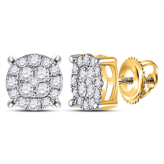 10K Yellow Gold Womens Round Diamond Cluster Earrings 1/2 Cttw