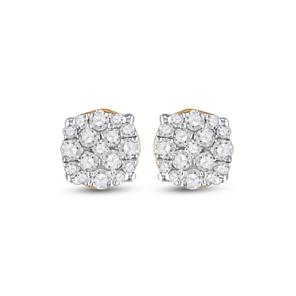10K Yellow Gold Round Diamond Cluster Earrings 1/5 Cttw