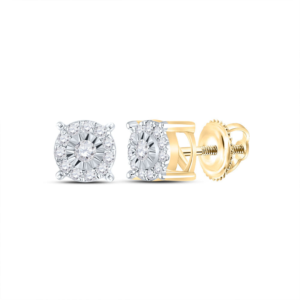 10K Yellow Gold Womens Round Diamond Halo Earrings 1/5 Cttw, Length: 0.21 In, Width: 0.21 In