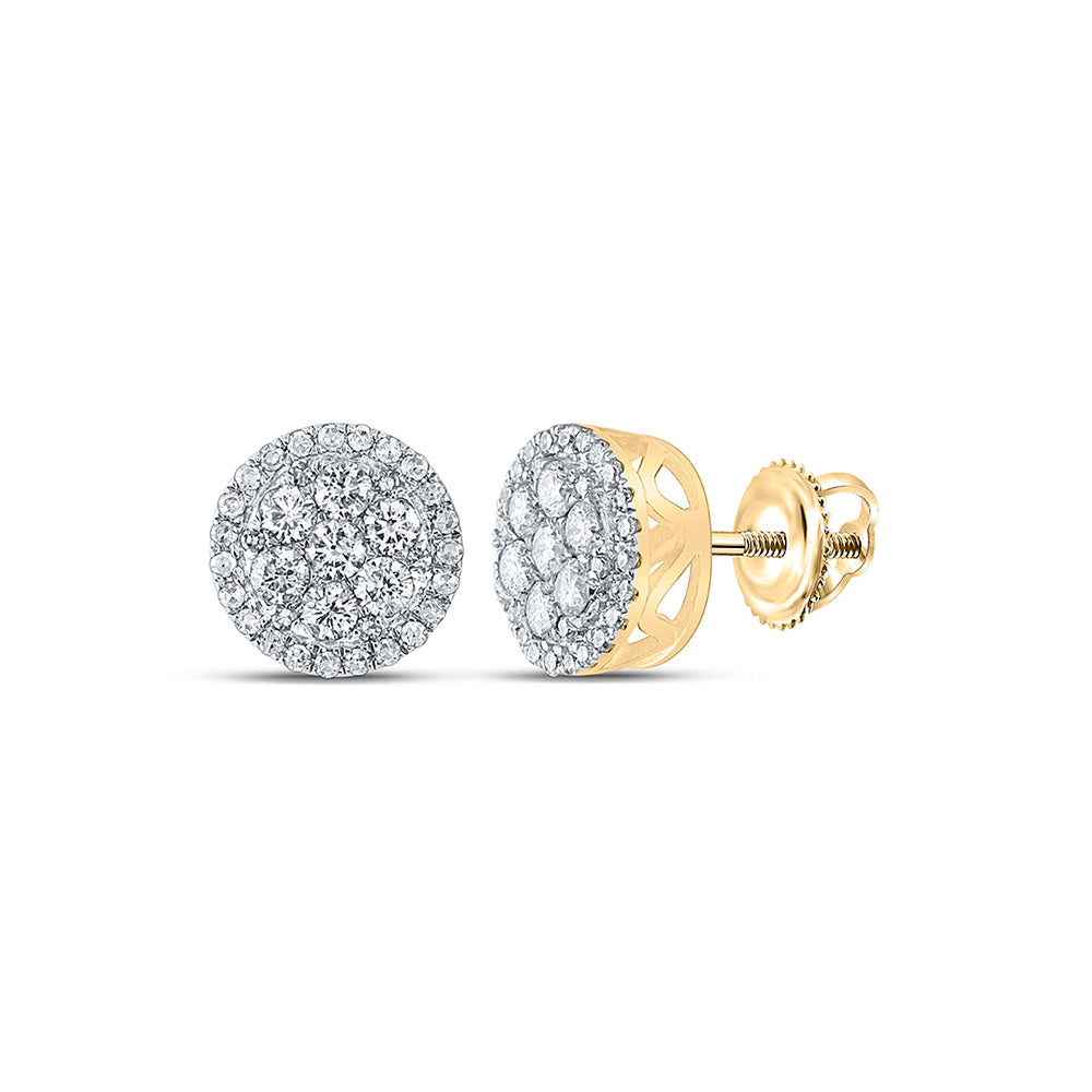 10K Yellow Gold Round Diamond Circle Cluster Earrings 5/8 Cttw