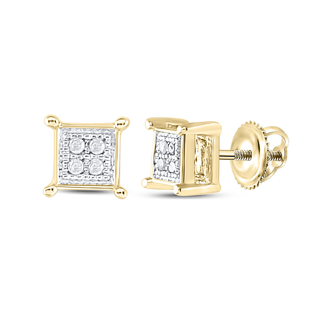 10K Yellow Gold Round Diamond Square Earrings .03 Cttw