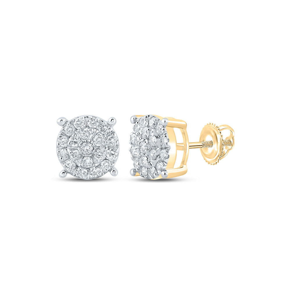 10K Yellow Gold Round Diamond Cluster Earrings 5/8 Cttw