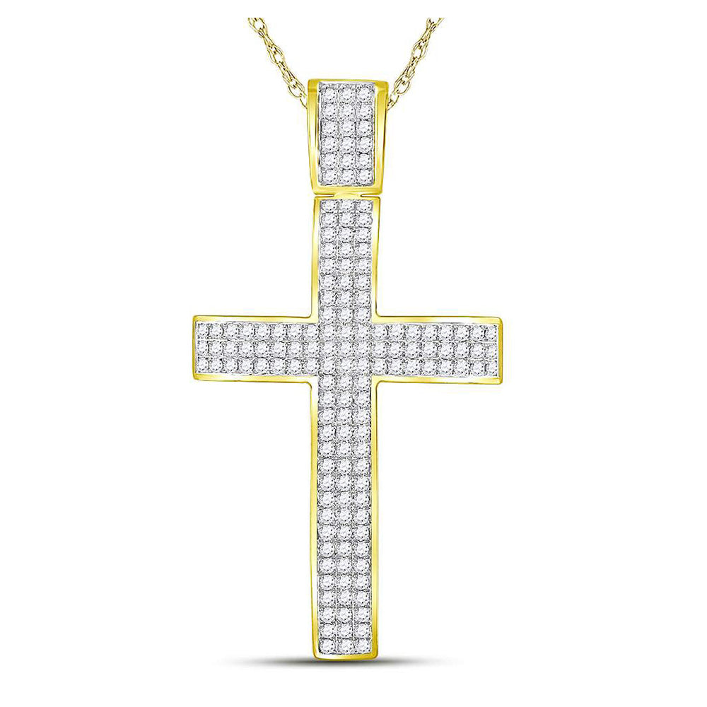 10K Yellow Gold Mens Round Diamond Cross Charm Pendant 2-1/2 Cttw, Length: 2.22 In, Width: 1.22 In