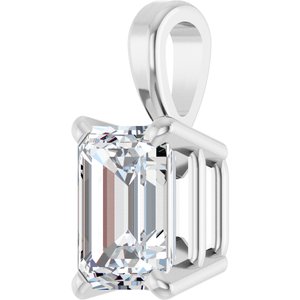 14K White Gold Emerald 6 X 4Mm Fg Vs 3/4 Ct Lab Grown Diamond 4-Prong Solitaire Pendant