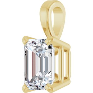 14K Yellow Gold Emerald 6 X 4Mm Ghi Si1 1/2 Ct Natural Diamond 4-Prong Solitaire Pendant
