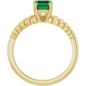 14K Yellow Gold Emerald 7 X 5 Mm Lab-Grown Emerald Solitaire Ring Size 7