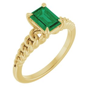 14K Yellow Gold Emerald 7 X 5 Mm Lab-Grown Emerald Solitaire Ring Size 7