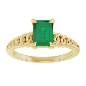 14K Yellow Gold Emerald 7 X 5 Mm Lab-Grown Emerald Solitaire Ring Size 7