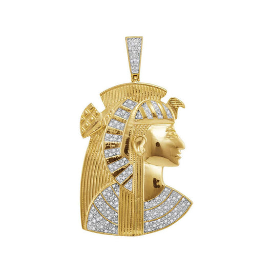 10K Yellow Gold Mens Round Diamond Pharaoh Charm Pendant 3/8 Cttw