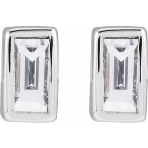14K White Gold Straight Baguette 3 X 1.5 Mm .04 Ct Lab-Grown Diamond Bezel-Set Earring With Press Fit Back, Length: 6 MM