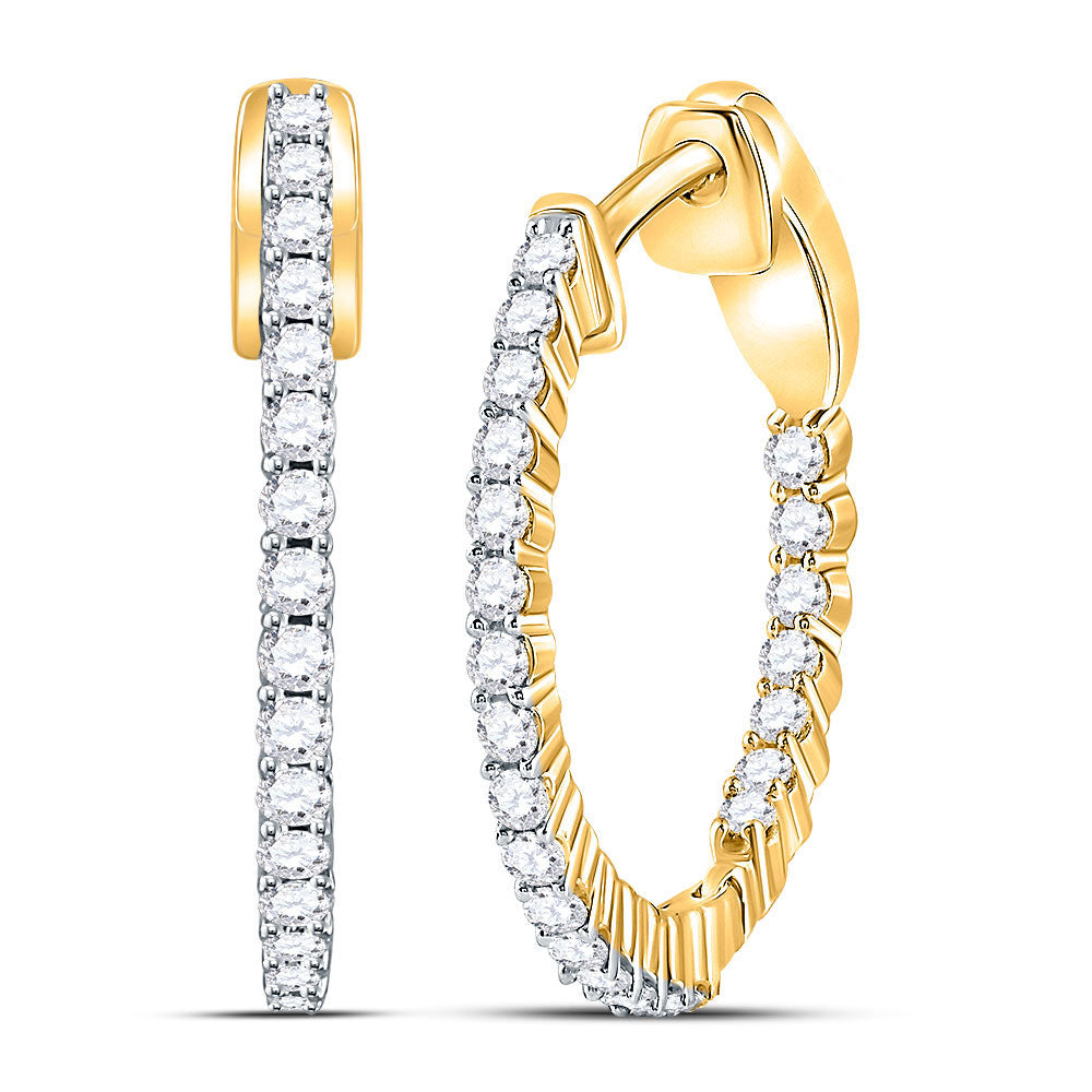 14K Yellow Gold Womens Round Diamond Inside Outside Hoop Earrings 1/2 Cttw, Length: 0.83 In, Width: 0.04 In
