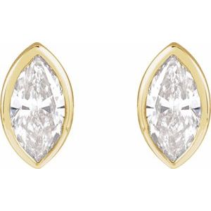 14K Yellow Gold Marquise 4 X 2 Mm .07 Ct Natural Diamond Bezel-Set Earring With Press Fit Back, Length: 6 MM