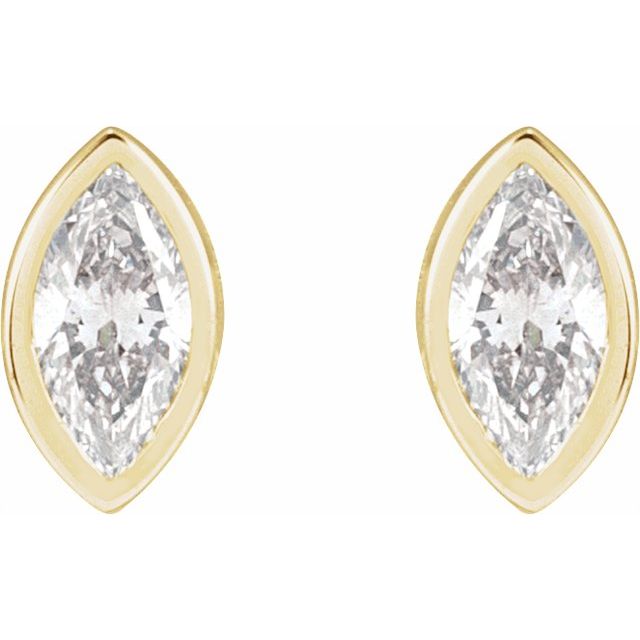 14K Yellow Gold Marquise 3.5 X 1.75 Mm Tension Back 6 Mm Polished .05 Ct Natural Diamond Bezel-Set Earring With Press Fit Back