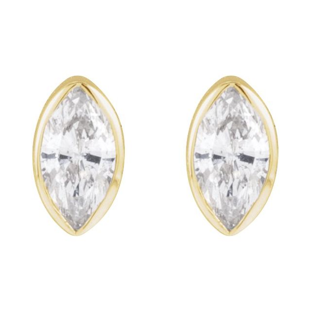 14K Yellow Or Rose Gold Marquise 3 X 1.5 Mm Tension Back 6 Mm Polished .03 Ct Natural Diamond Bezel-Set Earring With Press Fit Back