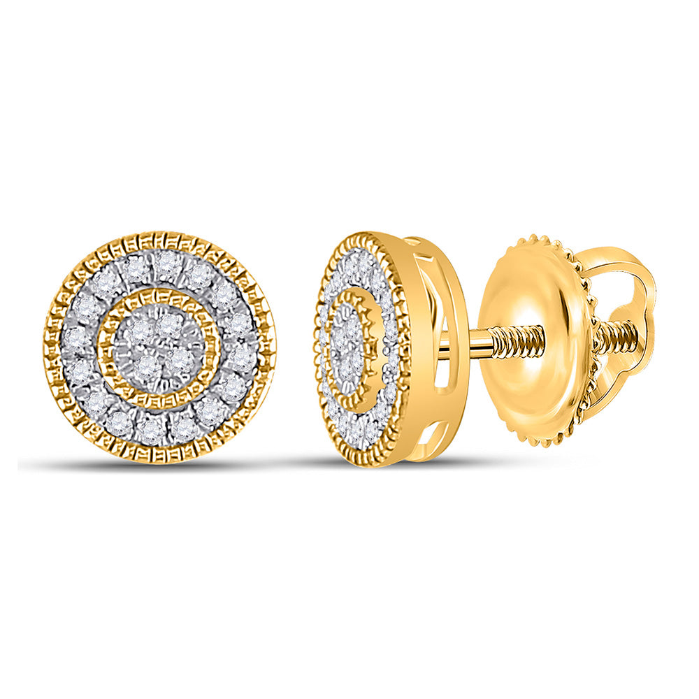 10K Yellow Gold Round Diamond Circle Earrings 1/8 Cttw