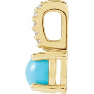 14K Yellow Gold Round 5Mm G-H I1 Natural Turquoise And .02 Ctw Natural Diamond Cabochon Pendant