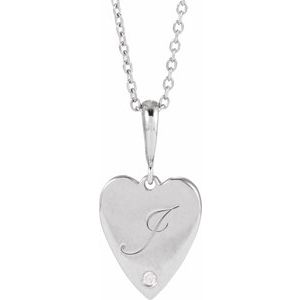 14K White Gold Round 1.3Mm G-H I1 .01 Ct Natural Diamond Heart Necklace, Length: 18 In