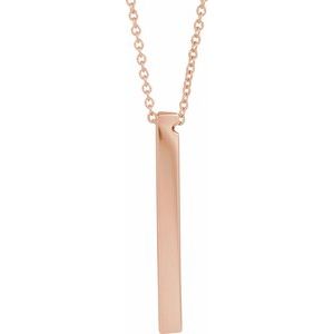 14K Yellow Or White Or Rose Gold Or Sterling Silver 16-18 In Polished Engravable Three-Sided Bar Necklace