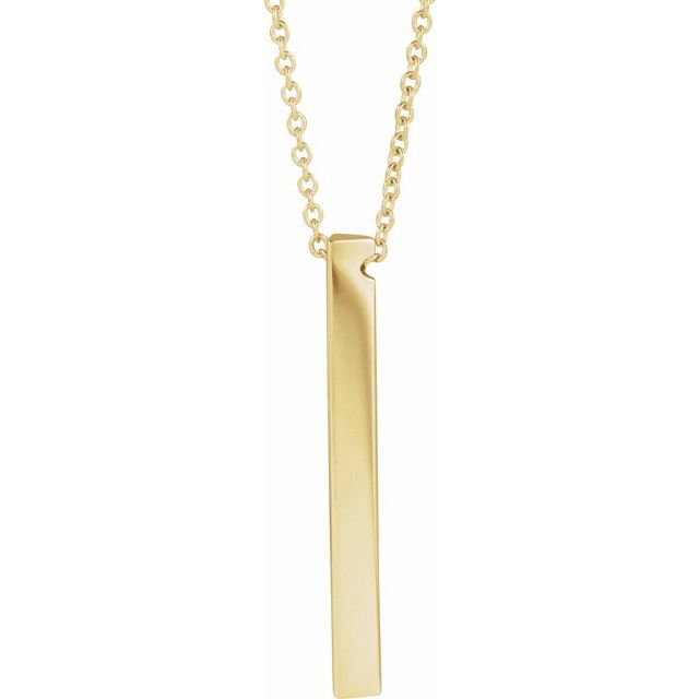14K Yellow Or White Or Rose Gold Or Sterling SIlver 16-18 In Polished Engravable Vertical Bar Necklace