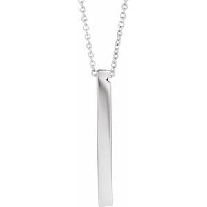 14K Yellow Or White Or Rose Gold Or Sterling Silver 16-18 In Polished Engravable Three-Sided Bar Necklace
