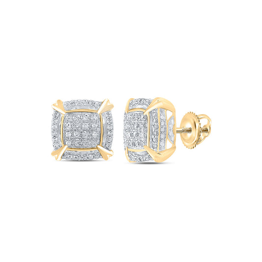 10K Yellow Gold Round Diamond Square Earrings 1/4 Cttw