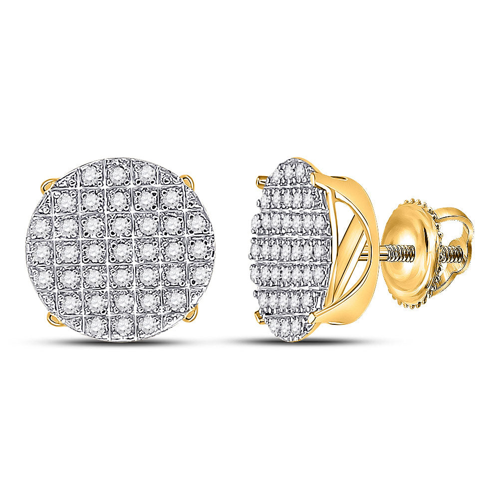 10K Yellow Gold Round Diamond Circle Cluster Earrings 1/4 Cttw