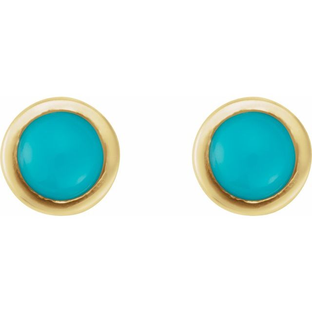 14K Yellow Gold 3 Mm Round Tension 6 Mm Polished Cabochon Natural Turquoise Bezel-Set Earring