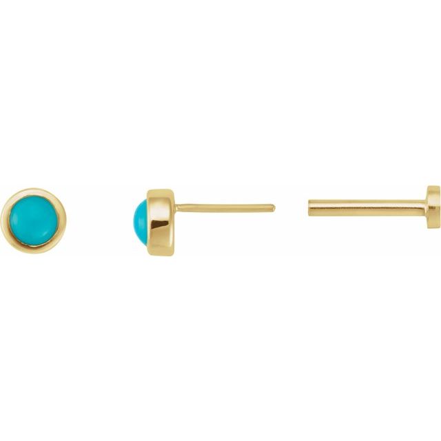 14K Yellow Gold 3 Mm Round Tension 6 Mm Polished Cabochon Natural Turquoise Bezel-Set Earring