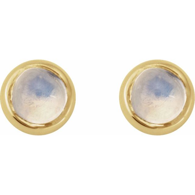 14K Yellow Gold 2 Mm Round Tension 6 Mm Polished Cabochon Natural Rainbow Moonstone Bezel-Set Earring