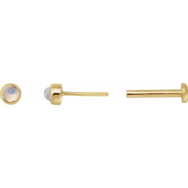 14K Yellow Gold 2 Mm Round Tension 6 Mm Polished Cabochon Natural Rainbow Moonstone Bezel-Set Earring