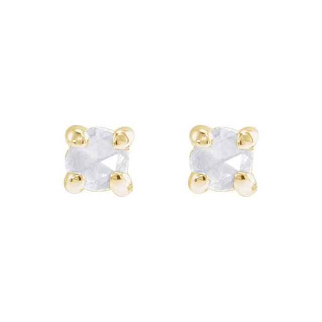 14K Yellow Gold 2 Mm Round Tension 6 Mm Polished .02 Ct Natural Rose-Cut Diamond 4-Claw Prong Earring With Press Fit Back