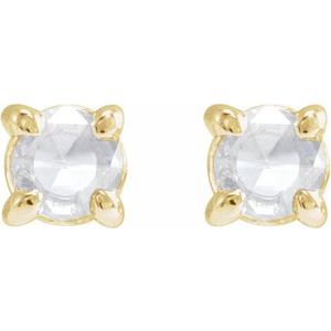 14K Yellow Gold Round 3 Mm .06 Ct Natural Rosecut Diamond 4-Claw Prong Earring With Press Fit Back, Length: 6 MM