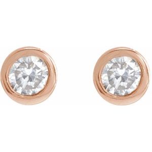 14K Rose Gold Round 2 Mm .03 Ct Natural Diamond Solitaire Bezel-Set Earring With Press Fit Closure, Length: 4 MM