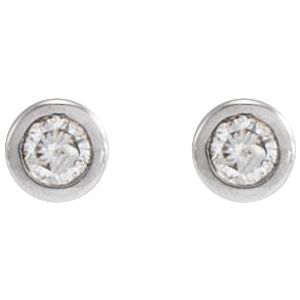 14K White Gold Round 2.25 Mm .04 Ct Natural Diamond Solitaire Bezel-Set Earring With Press Fit Closure, Length: 6 MM