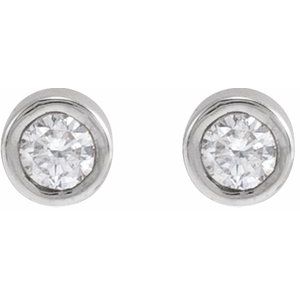 14K White Gold Round 2.25 Mm .04 Ct Natural Diamond Solitaire Bezel-Set Earring With Press Fit Closure, Length: 4 MM