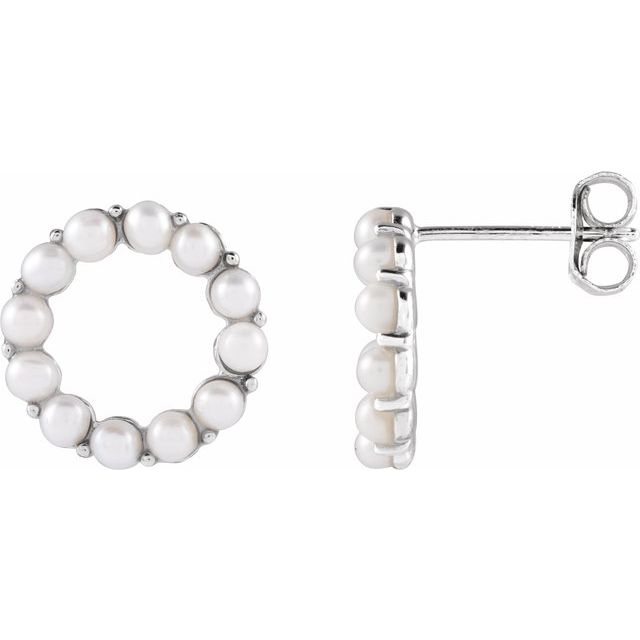 Rhodium-Plated Sterling Silver 2-3 Mm Polished Cultured White Freshwater Pearl Earrings
