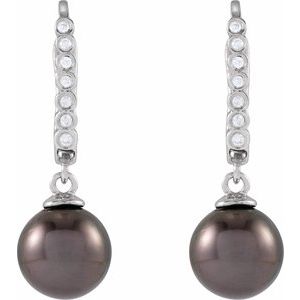 14K White Gold Cultured Gray Tahitian Pearl & .07 CTW Natural Diamond Earrings