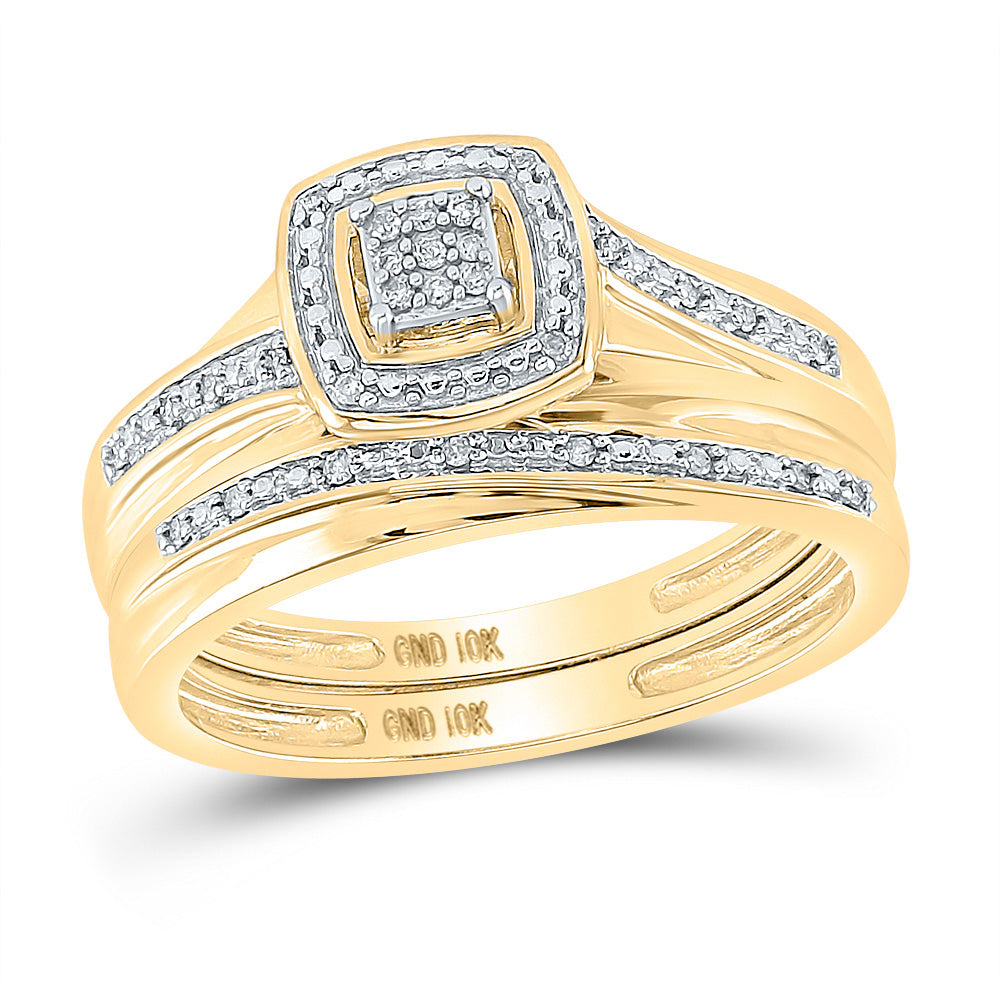 10K Yellow Gold His Hers Round Diamond Square Matching Wedding Set 1/12 Cttw, Womens Size: 5-10, Mens Size: 7-13