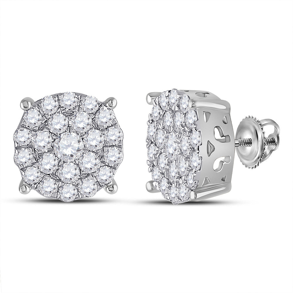 14K White Gold Womens Round Diamond Cluster Earrings 2 Cttw