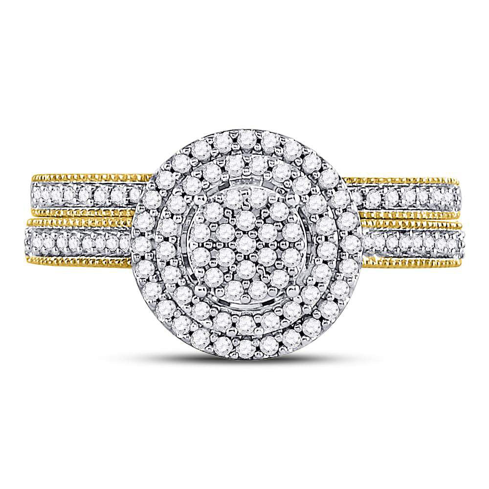 10K Yellow Gold Round Diamond Cluster Bridal Wedding Ring Band Set 1/3 Cttw, Womens Size: 5-10
