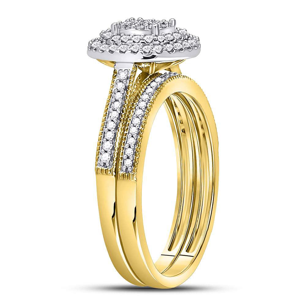 10K Yellow Gold Round Diamond Cluster Bridal Wedding Ring Band Set 1/3 Cttw, Womens Size: 5-10