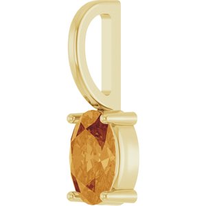 14K Yellow Gold Oval 6 X 4 Mm Natural Citrine Solitaire Charm Pendant