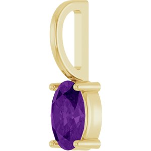 14K Yellow Gold Oval 6 X 4 Mm Natural Amethyst Solitaire Charm Pendant