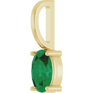 14K Yellow Gold Oval 6 X 4 Mm Natural Emerald Solitaire Charm Pendant