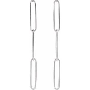 14K White Gold 39.2 X 2.8 Mm Pair Friction Backs Included Polished Paperclip-Style Earrings
