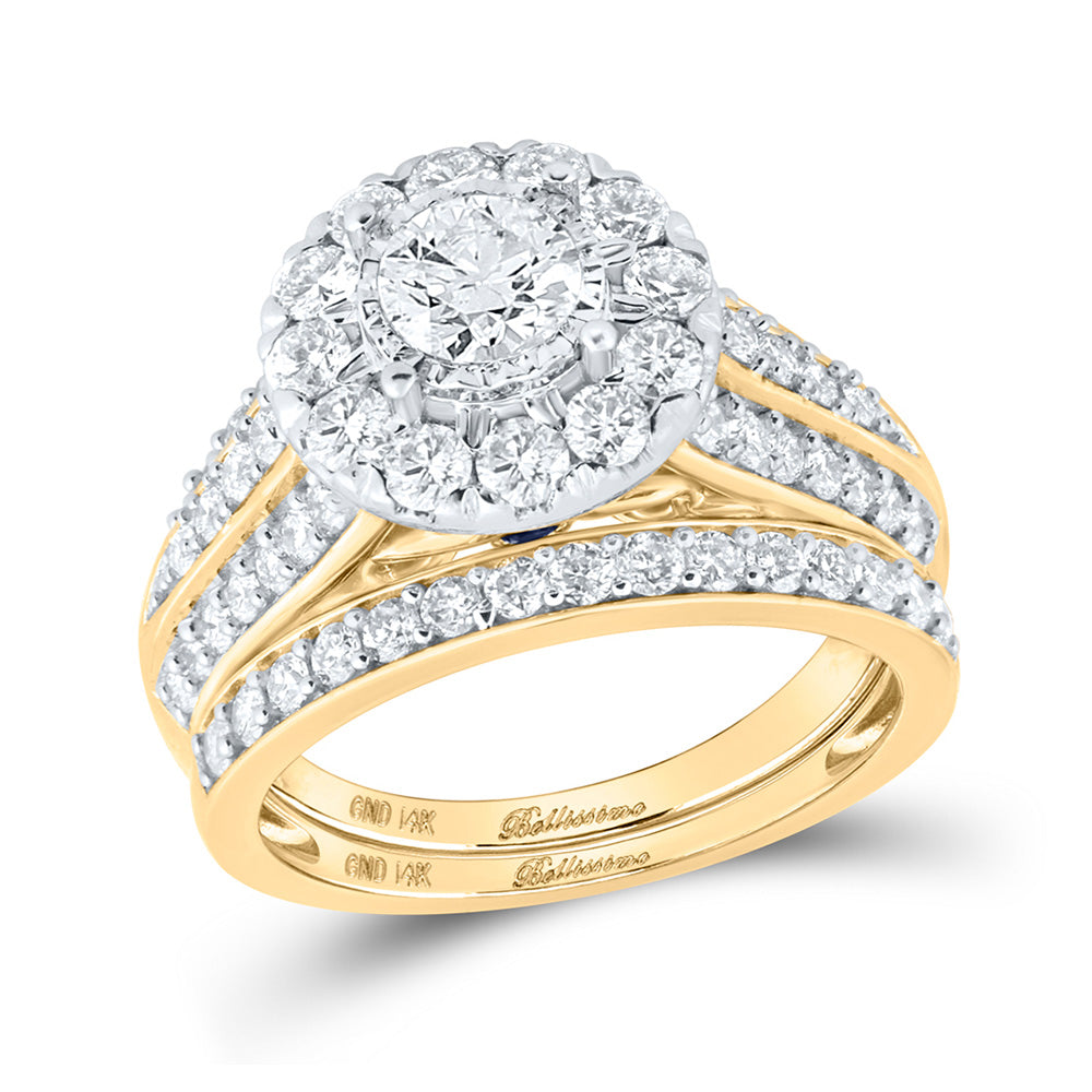 14K Yellow Gold Round Diamond Bridal Wedding Ring Band Set 2 Cttw, Womens Size: 5-10