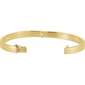 14K Yellow Gold 6 Mm 7 In Polished Tube Hinged Bangle Bracelet